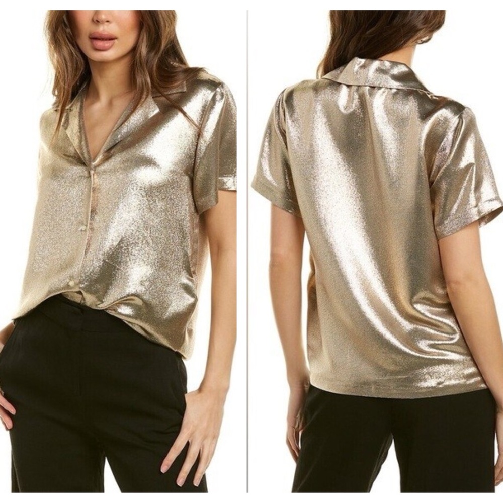 MAJE Cilur liquid Metallic Silk-Blend blouse New NWT size 1 small - Picture 1 of 13